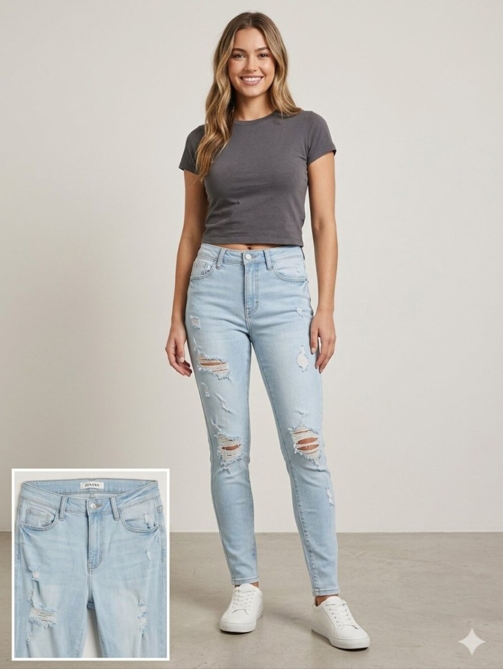 Zenana Outfitters Light Blue Distressed Skinny Jeans
